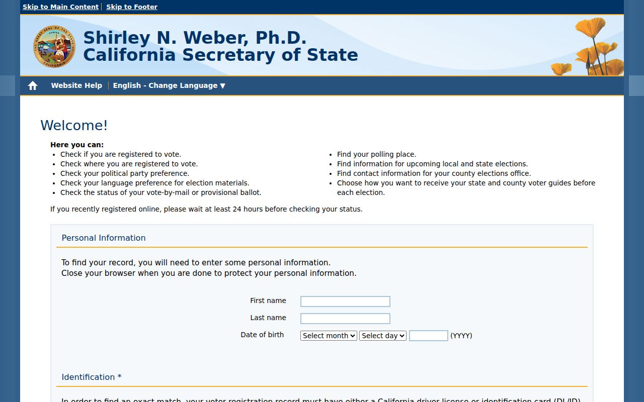 Hollister residents directory California voter status form