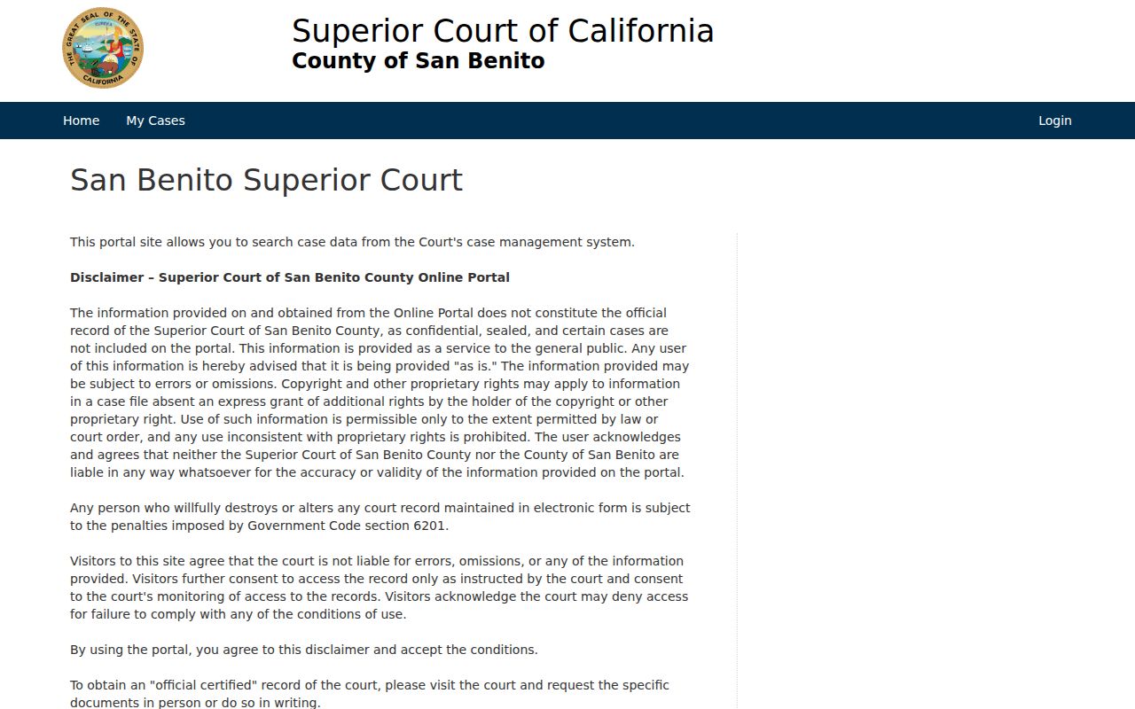 Hollister residents directory San Benito Superior Court portal