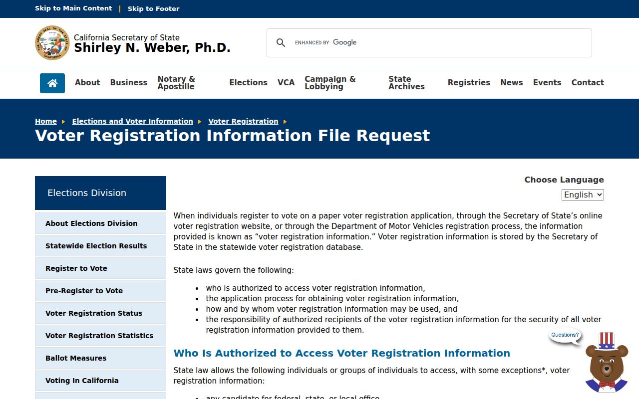 Hollister neighbors, restricted California voter file request rules