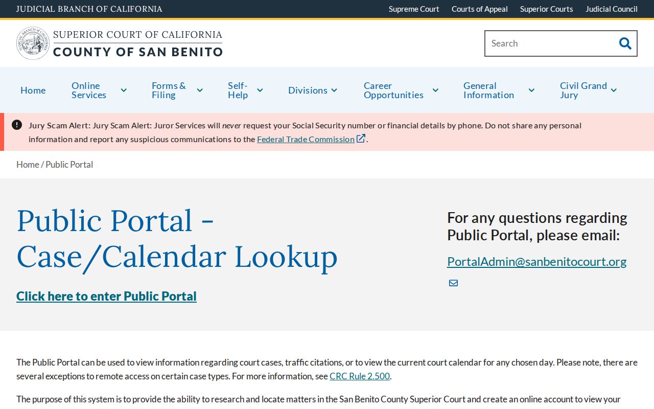 Hollister resident lookup San Benito Superior Court portal rules